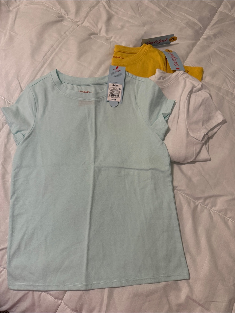 Cat & Jack Light Blue Short Sleeve Tee (with White & Yellow Pack)